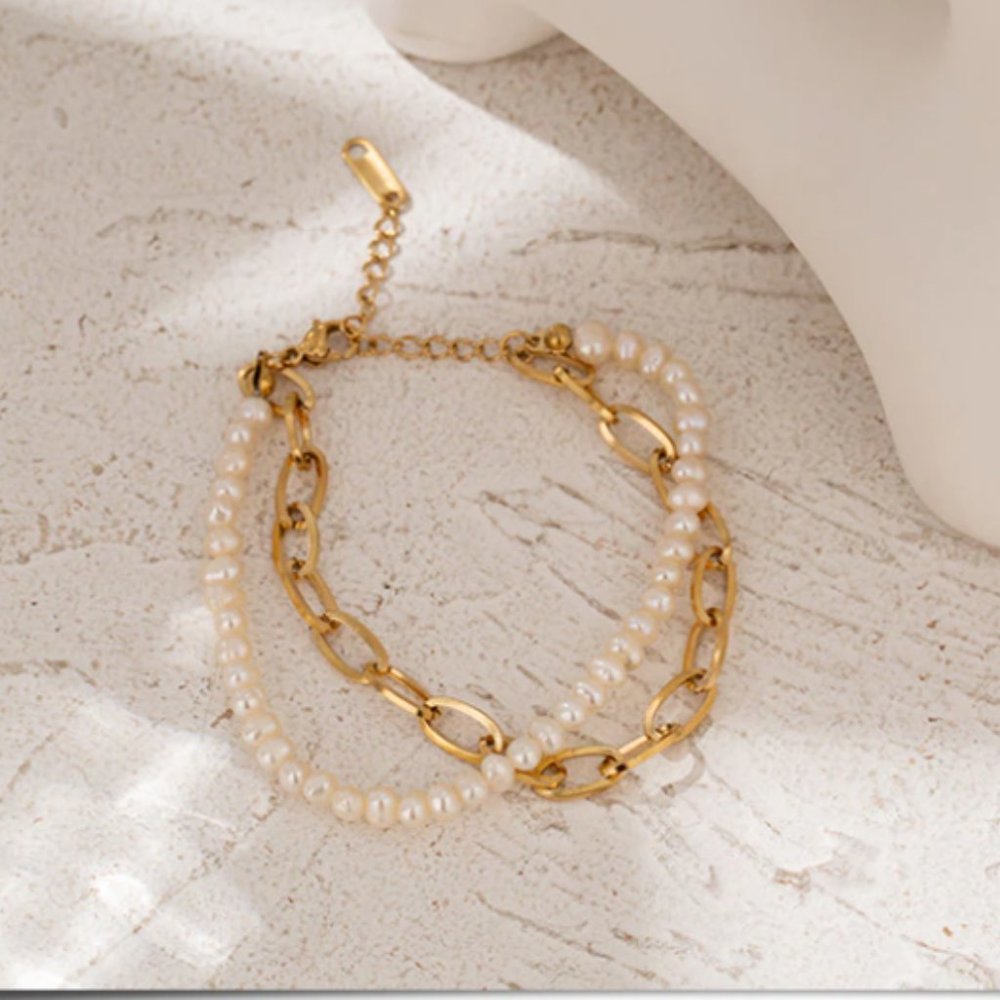 New 18K Gold Natural Pearls Double Layer Bracelet - Picture 4 of 11